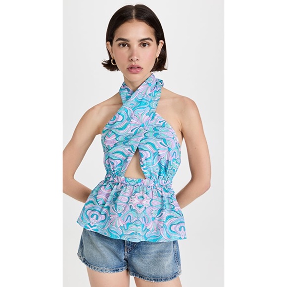 NEW Playa Lucila Printed Halter Cut Out Top Medium - Picture 3 of 10